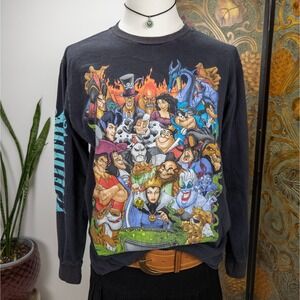 Disney Villains Black Long Sleeve Graphic‎ Tee – Multi Character Print Y2K SM